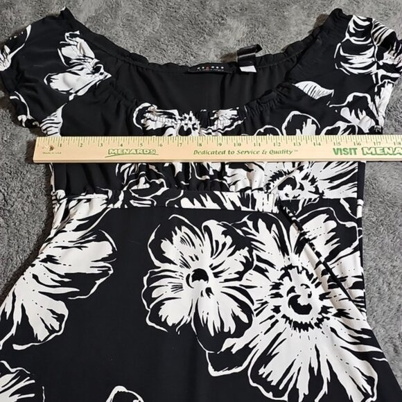 Axcess Liz Claiborne Black & White Floral Midi Dress Stretch Size S - Picture 5 of 6